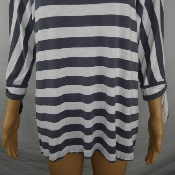 Soft Surroundings Striped Tie Sleeve Tunic Blouse Grey White Gray Medium - Picture 4 of 12